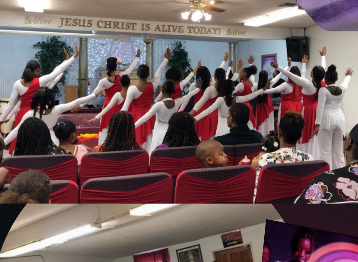 Worship in unison — ensemble in red and white